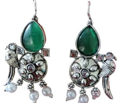 Aqua Blue Bird and Teardrop Dangler Earrings
