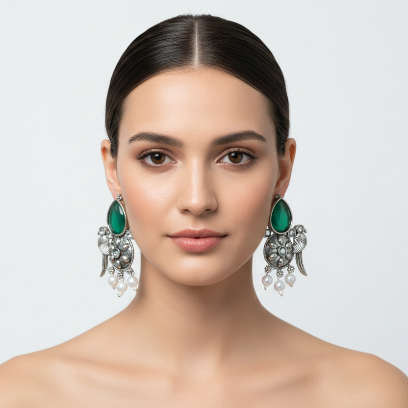 Aqua Blue Bird and Teardrop Dangler Earrings