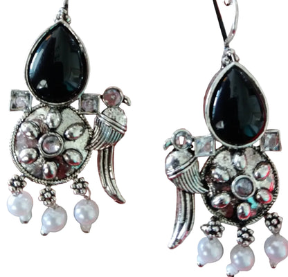 Aqua Blue Bird and Teardrop Dangler Earrings