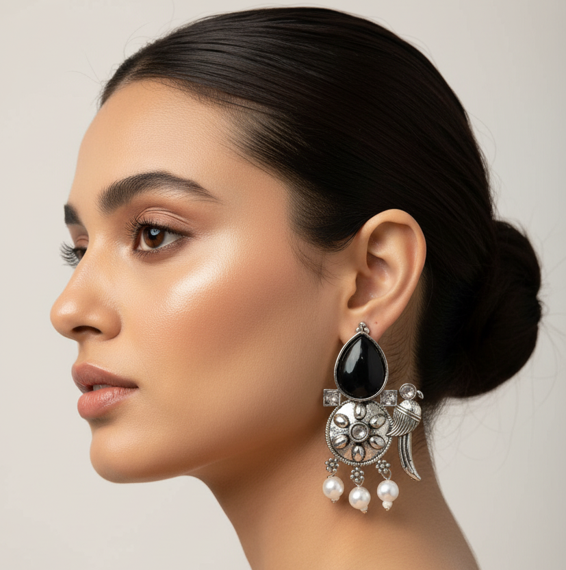 Aqua Blue Bird and Teardrop Dangler Earrings