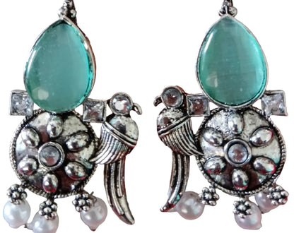 Aqua Blue Bird and Teardrop Dangler Earrings