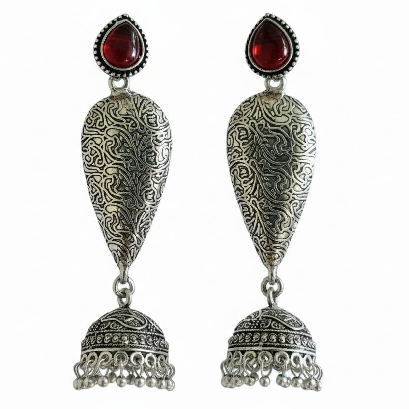 Black Long Teardrop Shield Jhumka Earrings