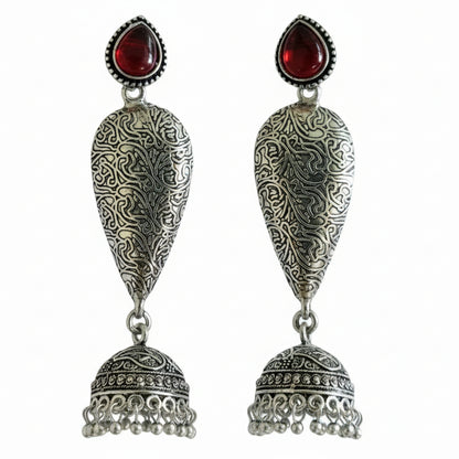 Black Long Teardrop Shield Jhumka Earrings