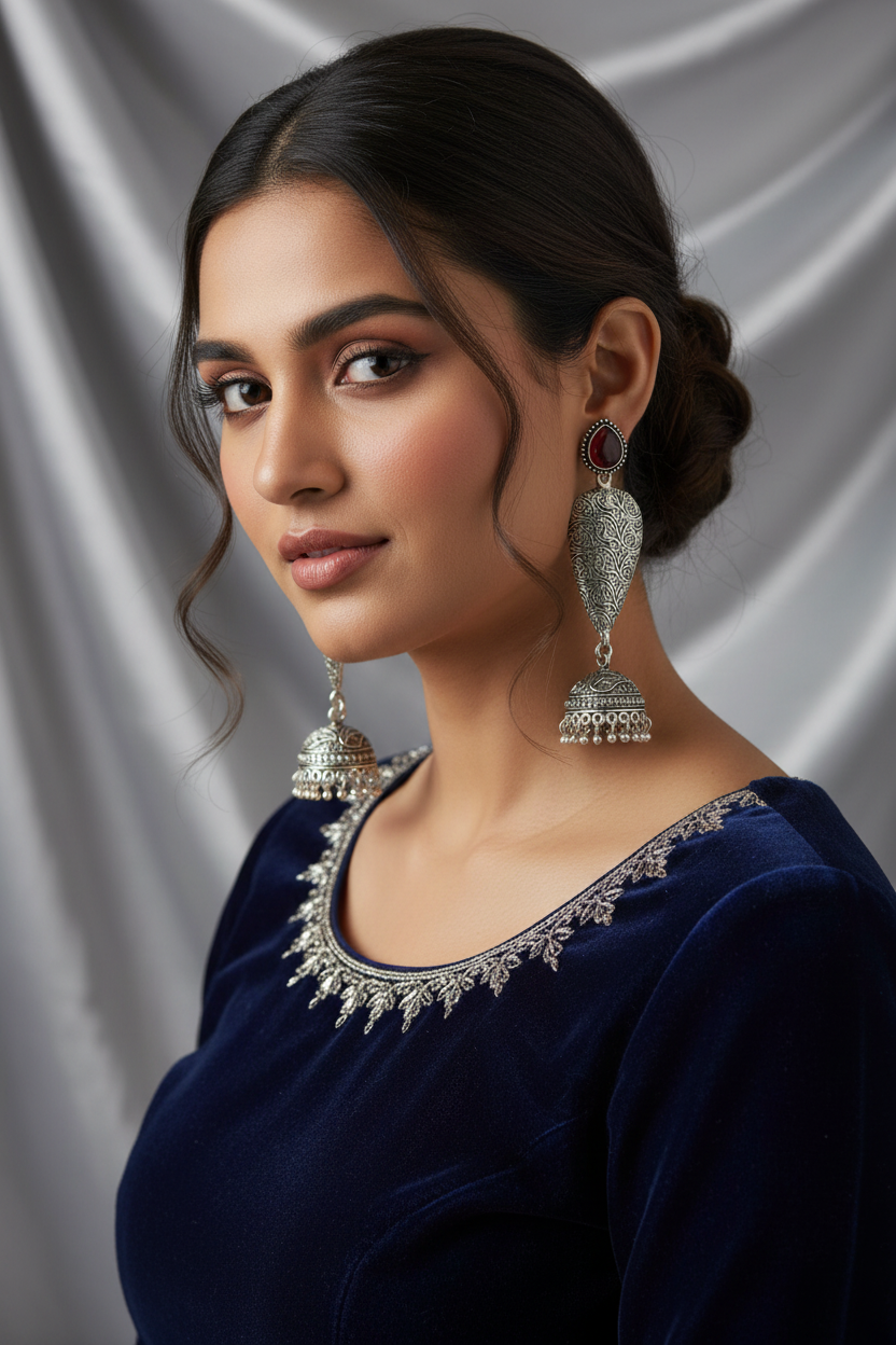 Black Long Teardrop Shield Jhumka Earrings