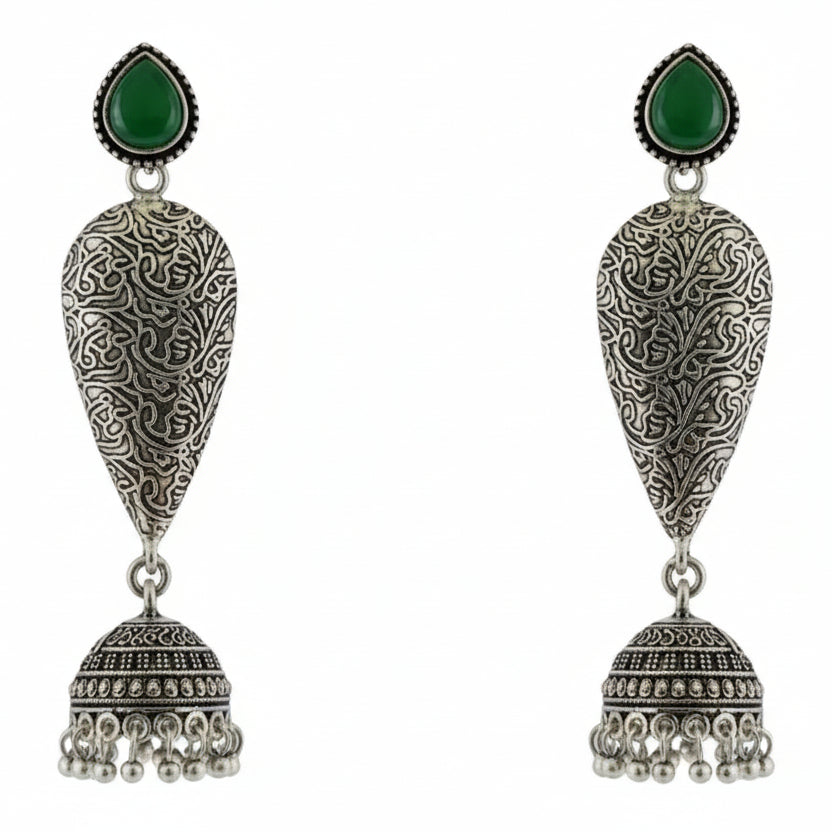Black Long Teardrop Shield Jhumka Earrings