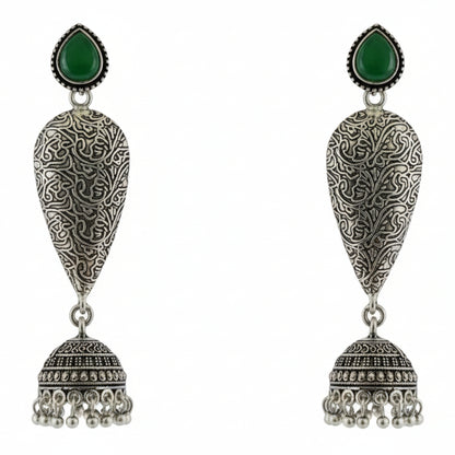 Black Long Teardrop Shield Jhumka Earrings