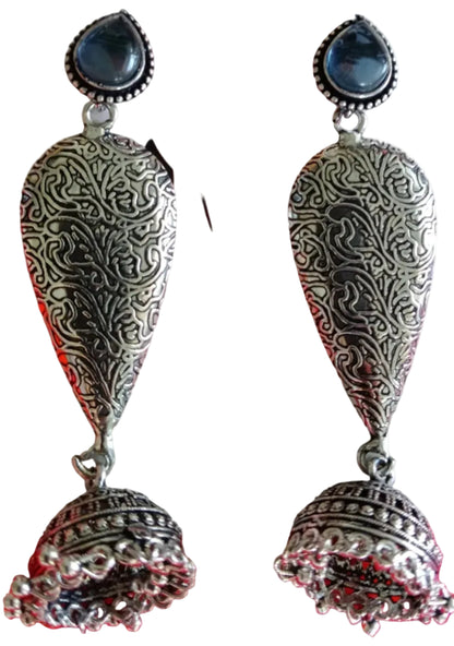Black Long Teardrop Shield Jhumka Earrings