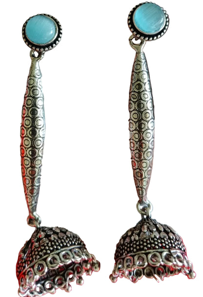 Aqua Blue Contemporary Long Rod Jhumka Danglers