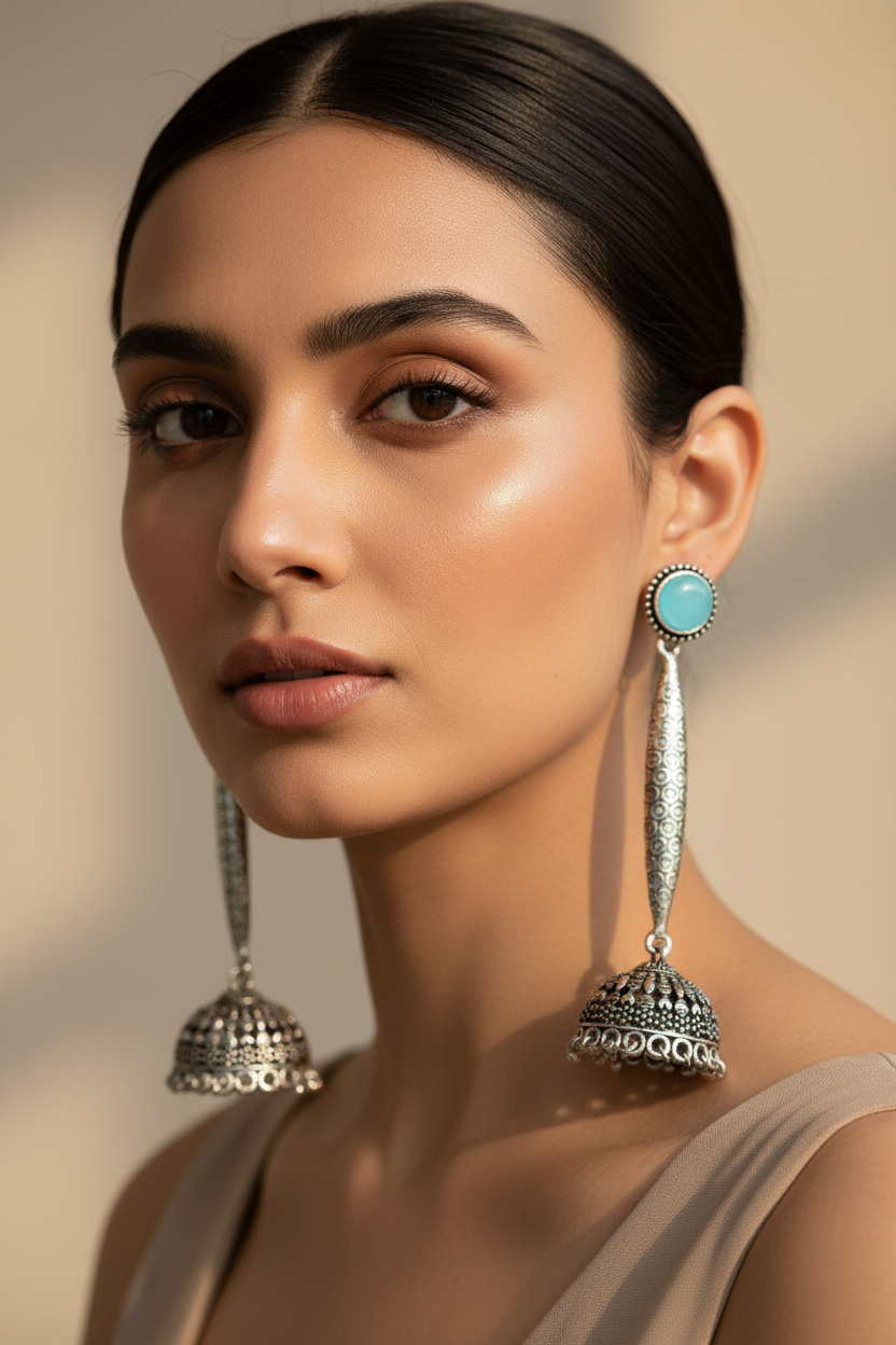Aqua Blue Contemporary Long Rod Jhumka Danglers