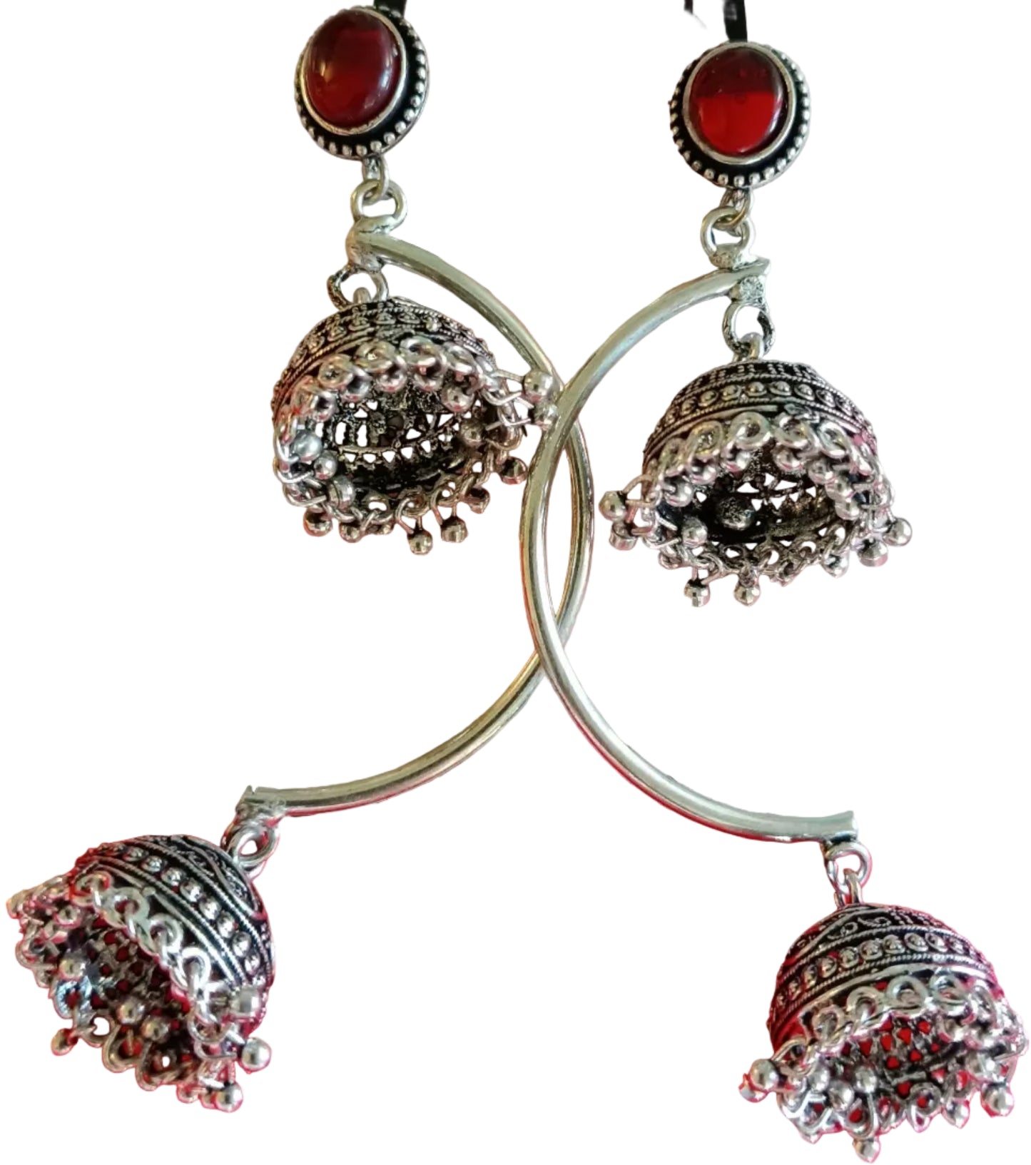 Red Circular Hoop Jhumka Earrings with Stud