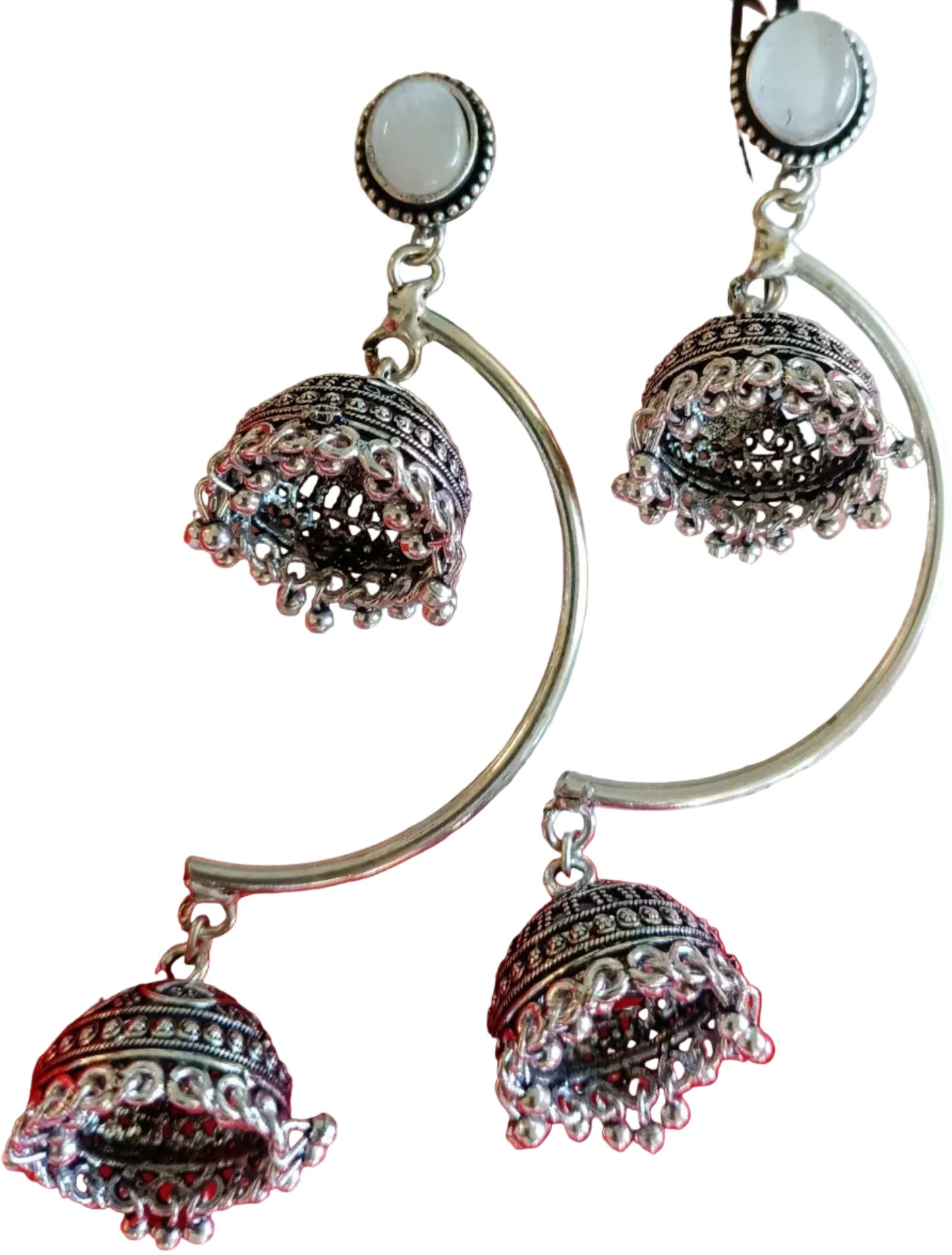 Red Circular Hoop Jhumka Earrings with Stud