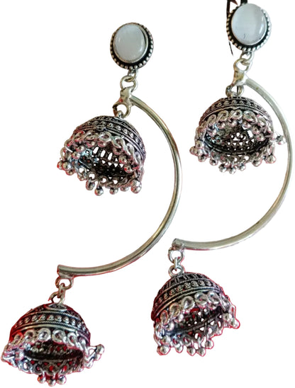 Red Circular Hoop Jhumka Earrings with Stud