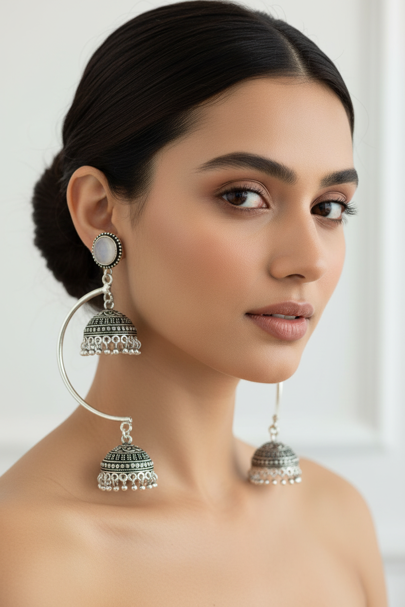 Red Circular Hoop Jhumka Earrings with Stud