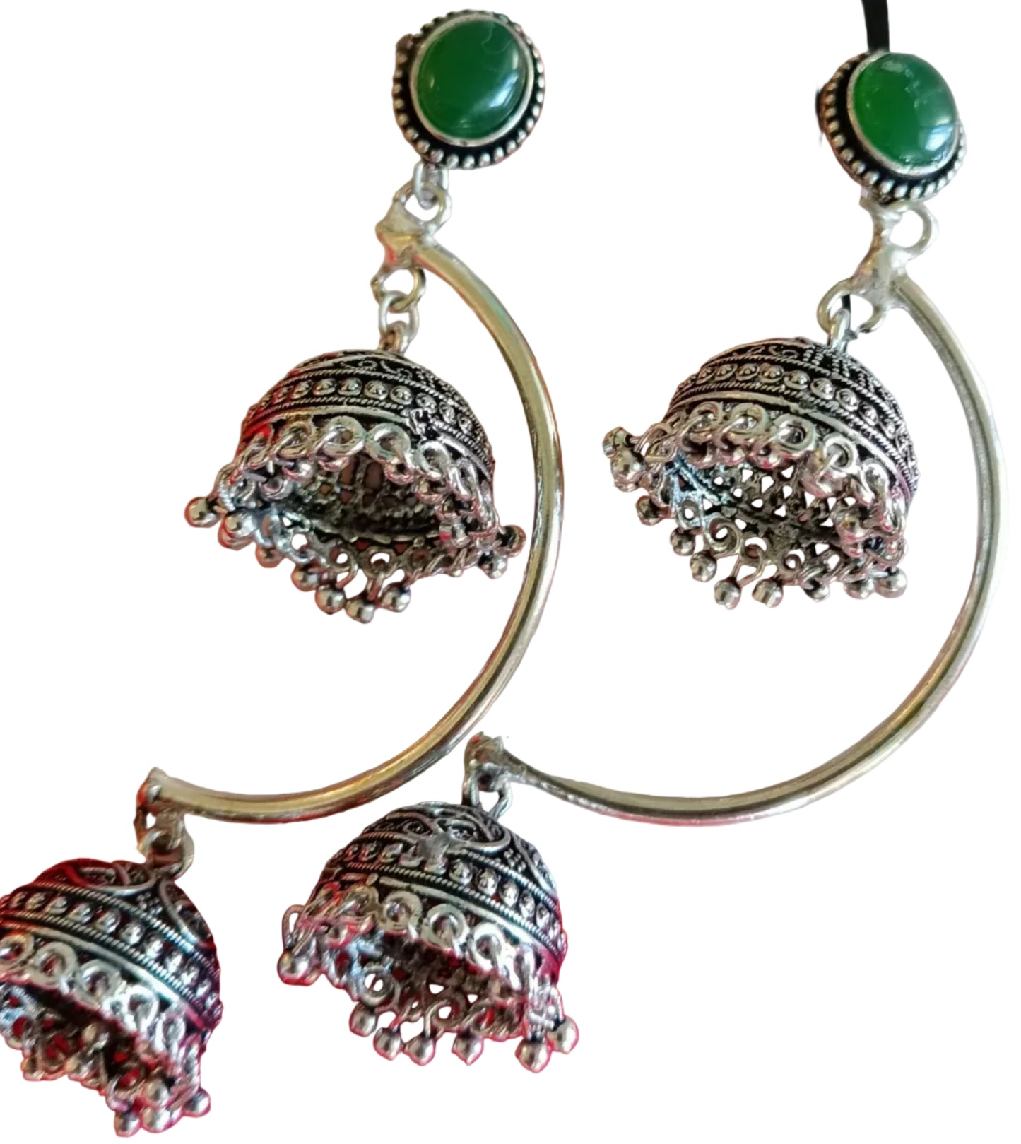 Red Circular Hoop Jhumka Earrings with Stud