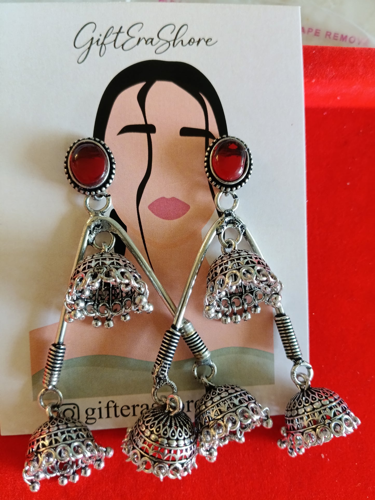 Black Triple Jhumka Triangle Dangler Earrings