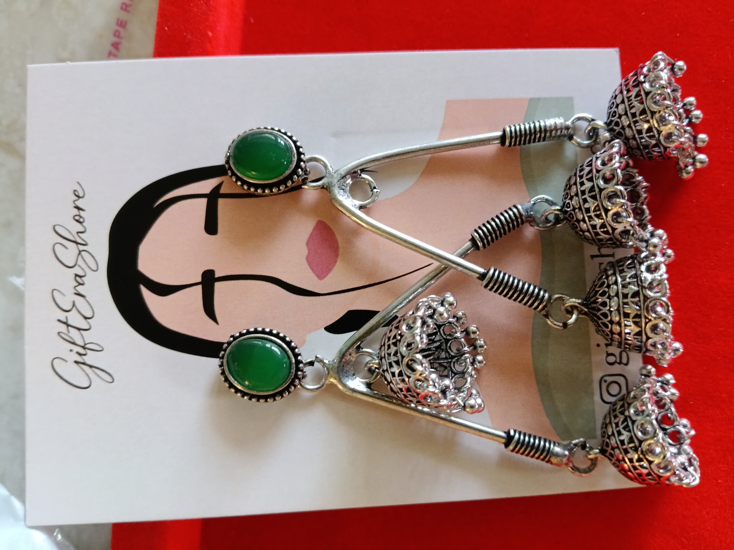 Black Triple Jhumka Triangle Dangler Earrings