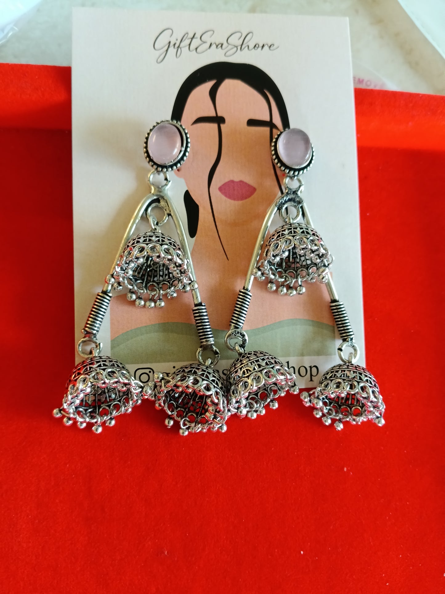 Black Triple Jhumka Triangle Dangler Earrings