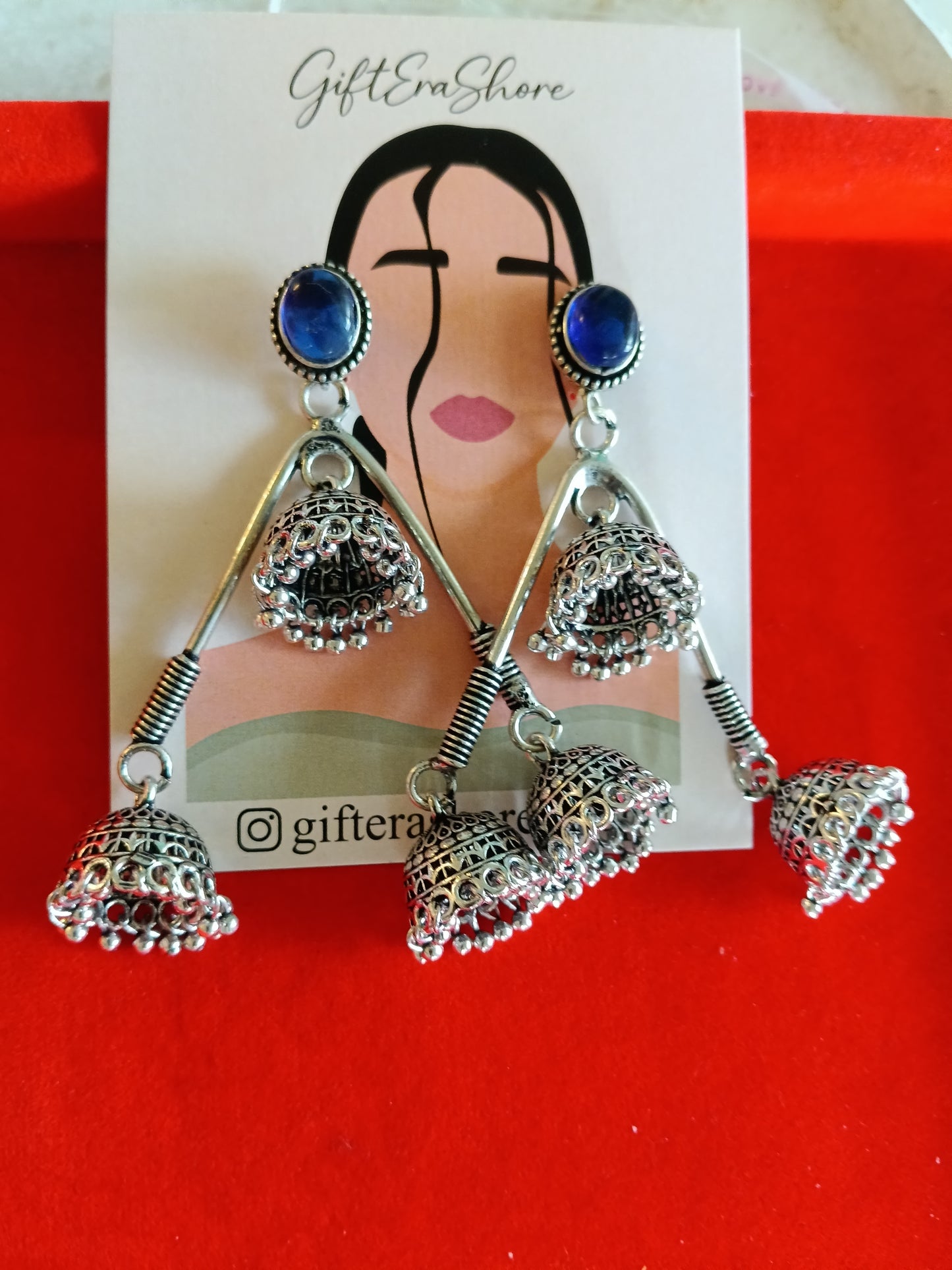 Black Triple Jhumka Triangle Dangler Earrings