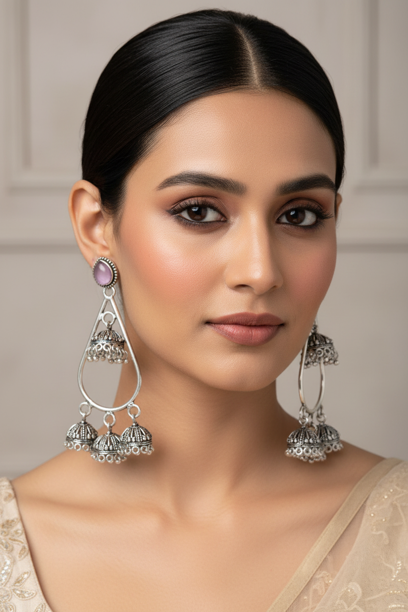 Lavender Open Teardrop Frame Jhumka Dangler Earrings