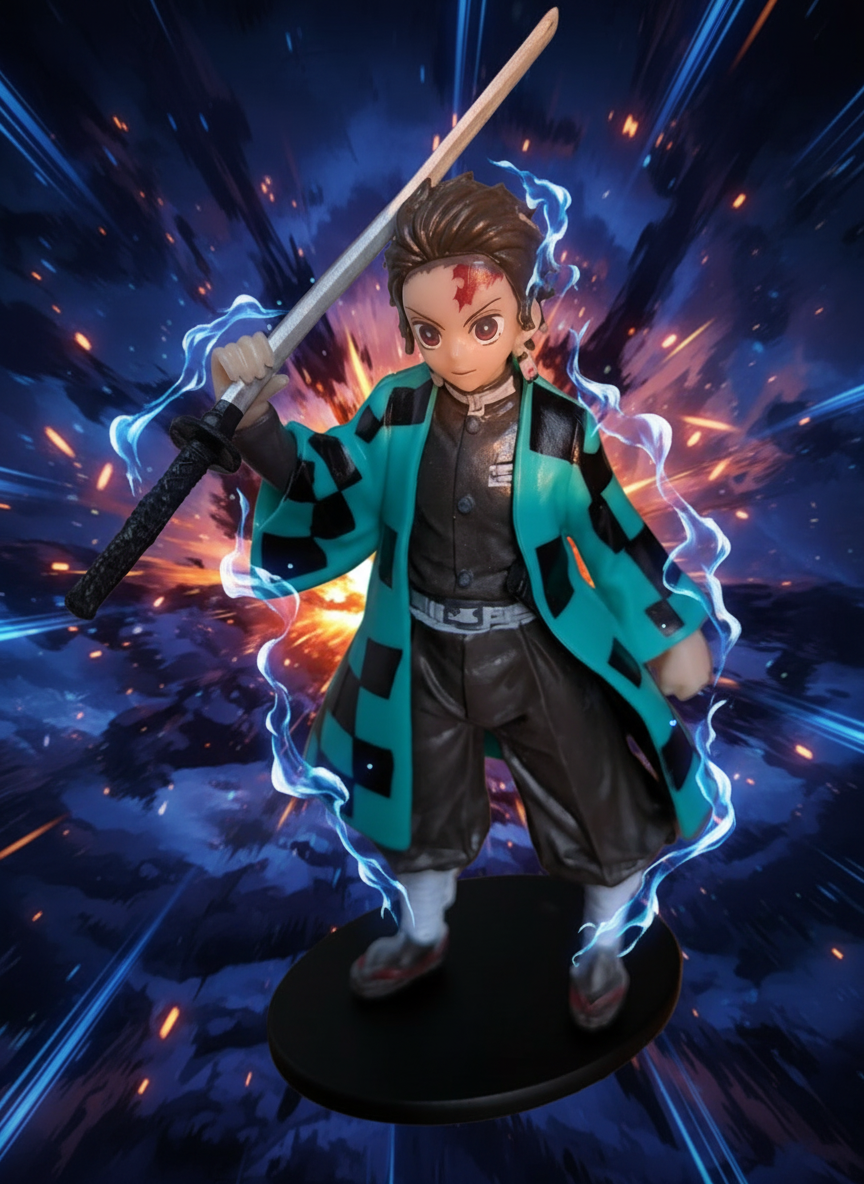 Demon Slayer Tanjiro Kamado Action Figure with Nichirin Sword